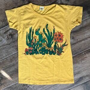 Filth Mart Women's Retro Barry Cactus Babydoll Tee, Yellow Green, XS(NWOT)